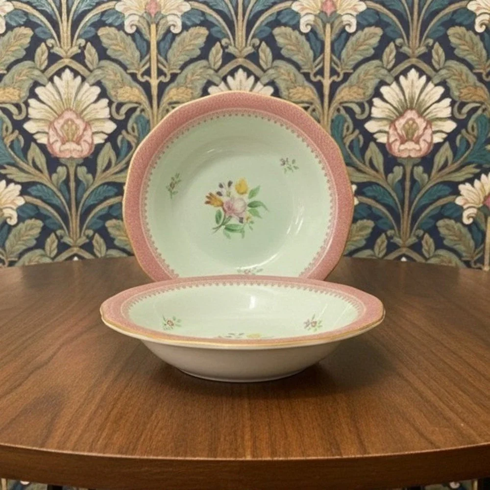 Adams Calyx Ware Lowestoft Berry Bowls, Set of‎ 2, Hand-Painted Fruit Tableware